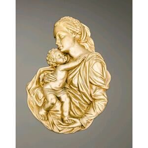 Wall Plaque Religious CHALKWARE Jesus Virgin Mary Madonna And Child Gold 7 X 5